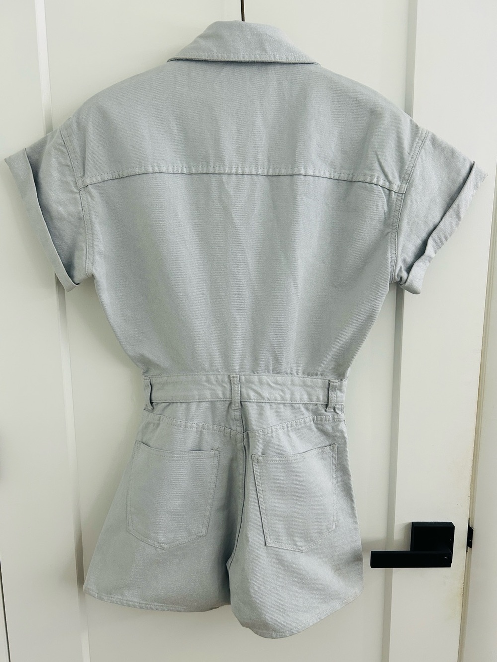 NWOT ZARA Metallic Denim Dusty Blue / Gray Shimmer Romper |Size XS - Picture 5 of 11